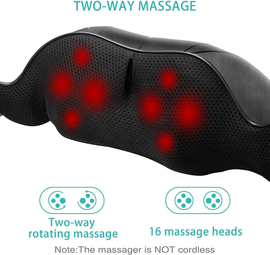 Shiatsu Back and Neck Massager, Back Massager Deep Tissue Kneading Neck and Shoulder Massage with Heat, Electric Massage Pillow Fathers Day Gift Ideas from Daughter Son(Not Cordless)
