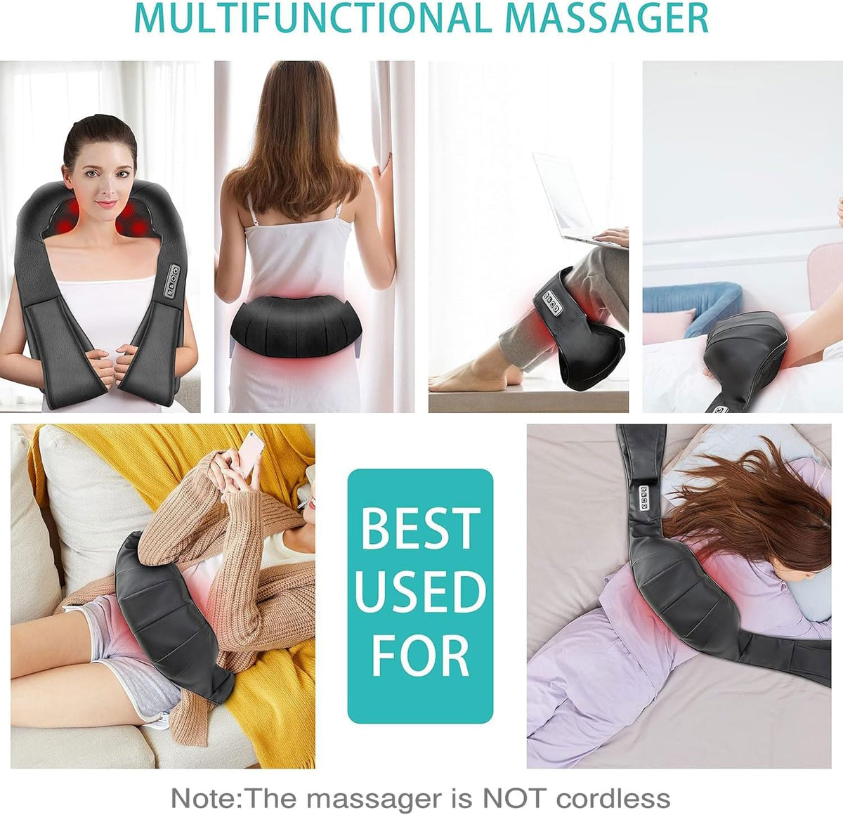 Shiatsu Back and Neck Massager, Back Massager Deep Tissue Kneading Neck and Shoulder Massage with Heat, Electric Massage Pillow Fathers Day Gift Ideas from Daughter Son(Not Cordless)